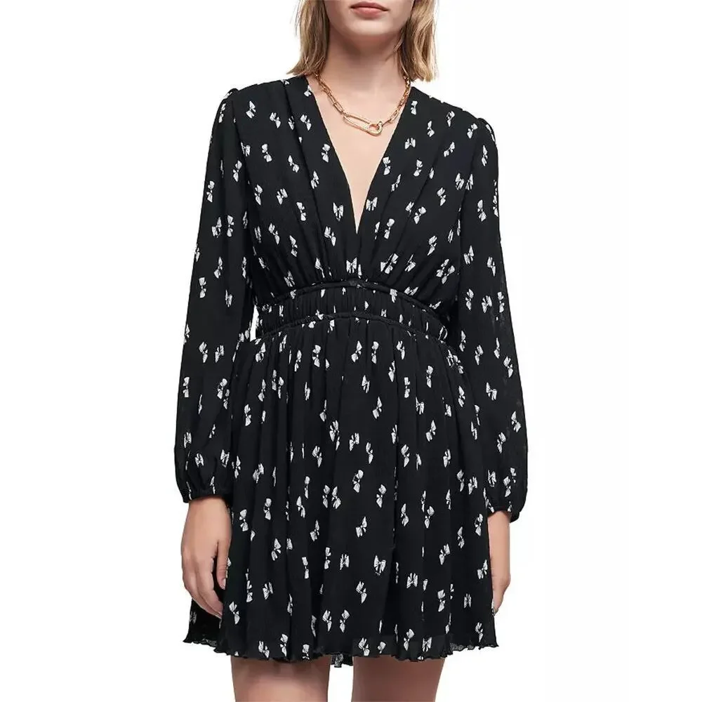 Maje Rionana V-Neck Bow Print Mini Dress size 42 or XL - Picture 6 of 12